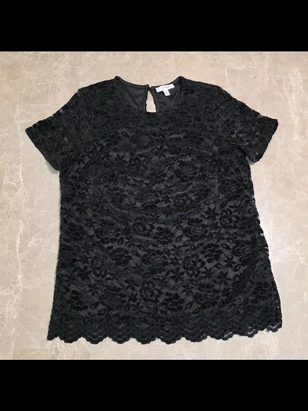 Black Floral Lace Short Sleeve Blouse